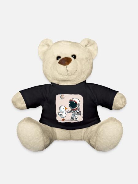 Cute Astronaut and Goose Cartoon Design | Space - Teddy Bear - black