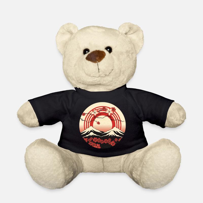 Kyoto Mountains: Cherry Blossoms and Flag - Teddy Bear - black