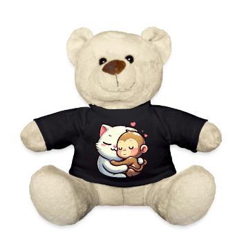 Cuddling Cat And Monkey In Love - Teddy Bear - black - Front