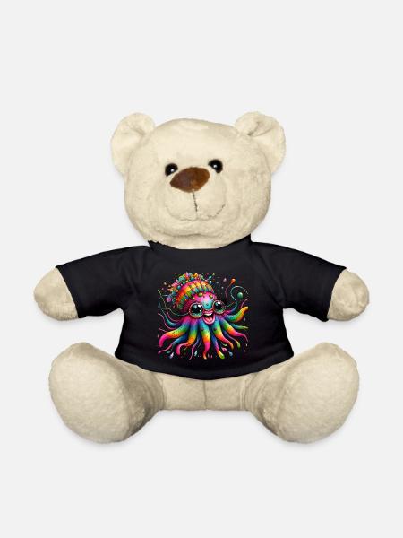Krake Qualle Meer bunte Tiere Hippie - Teddy - Schwarz