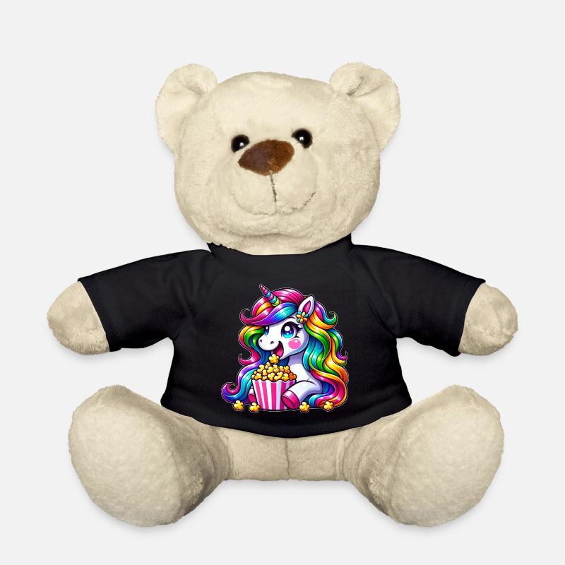 Einhorn Popcorn Karneval, Regenbogen Kostüm - Teddy - Schwarz