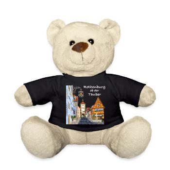 Rothenburg ob der Tauber, Bavaria, Drawing - Teddy Bear - black - Front