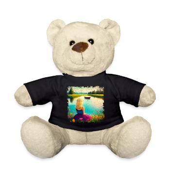 Woman sitting by the lake - vintage look - Teddy Bear - black - Front
