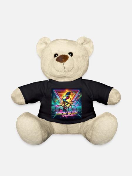 Neon Rush - Girl cycling 80s style poster - Teddy Bear - black
