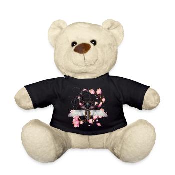 magnificent stag with wings & magnolia blossom - Teddy Bear - black - Front