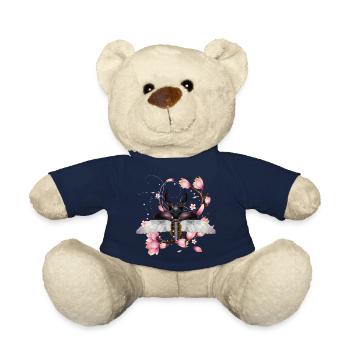 magnificent stag with wings & magnolia blossom - Teddy Bear - french navy - Front