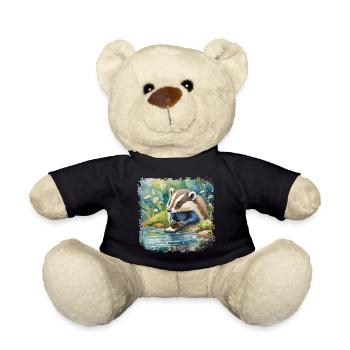 Niedlicher junger Dachs mit Handy, Kinderbuchstil - Teddy - Schwarz - Vorne
