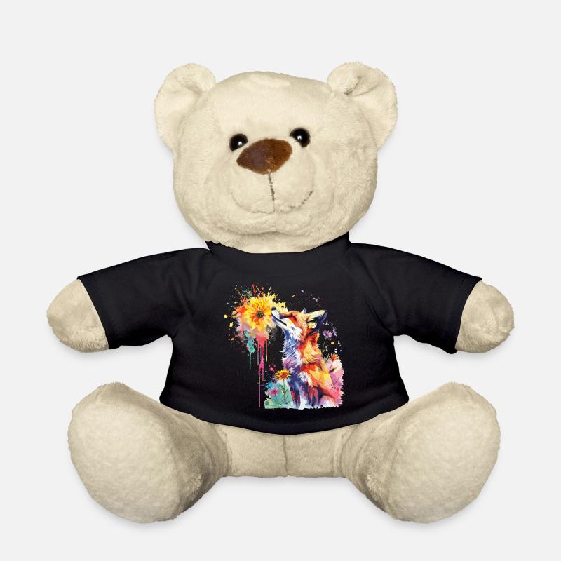 Fuchs mit Aquarellblume, Fuchs - Teddy - Schwarz