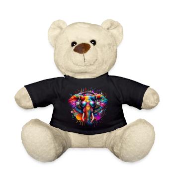 Bunter Elefant mit Kopfhörern - Teddy - Schwarz - Vorne