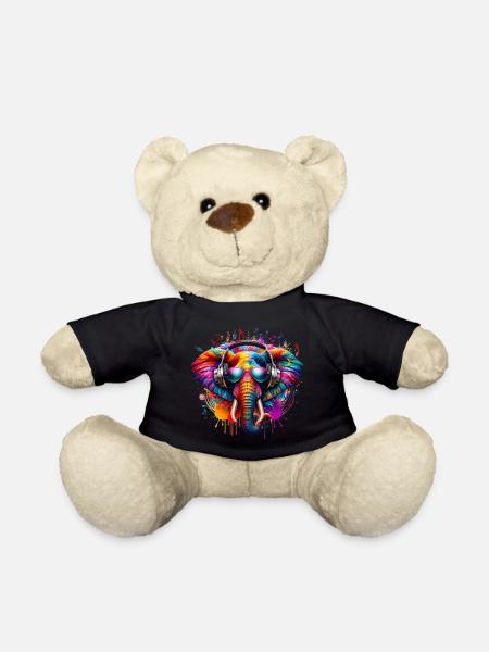 Bunter Elefant mit Kopfhörern - Teddy - Schwarz