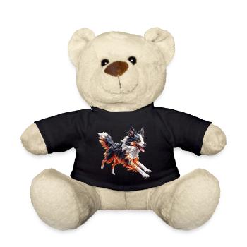 Border Collie Hund Origami Geometrisch 3D - Teddy - Schwarz - Vorne