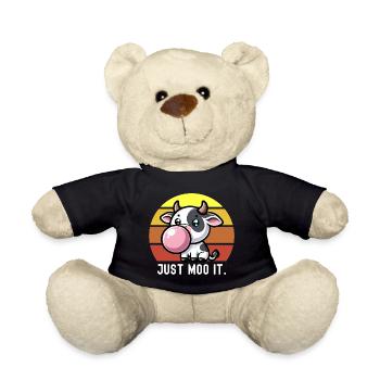 Vache mignonne Bubblegum disant « Just Moo It ». Kawaii - Nounours - noir - Devant