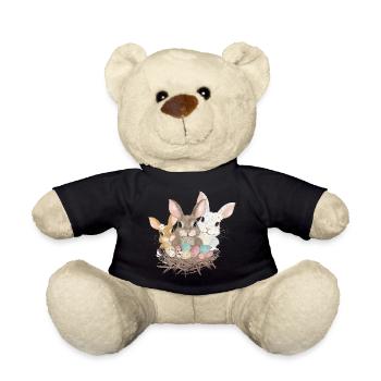 cute easter bunnies family with pastel easter eggs - Teddy Bear - black - Front