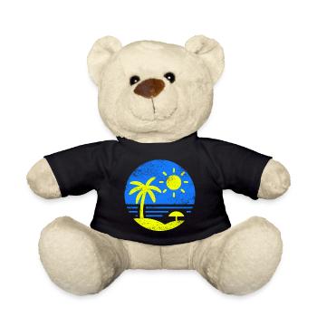 Vintage Beach Blue Yellow - Teddy Bear - black - Front
