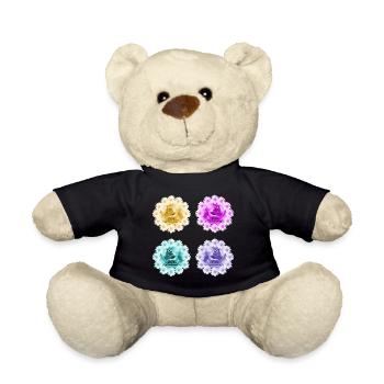 Daisies Butterflies Flower Floral Pattern - Teddy Bear - black - Front