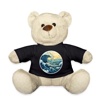 Japanische Welle – Vintage Hokusai Meer Stil - Teddy - Schwarz - Vorne