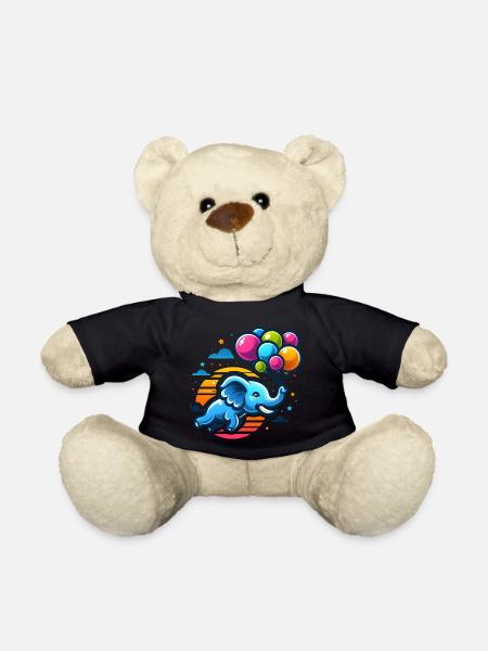 Flying elephant with colorful balloons - Teddy Bear - black