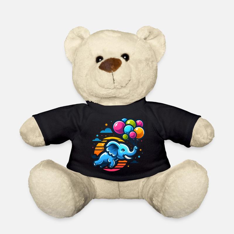 Flying elephant with colorful balloons - Teddy Bear - black