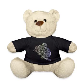 Koala in Aborigine-Mustern, Stammesmuster - Teddy - Schwarz - Vorne