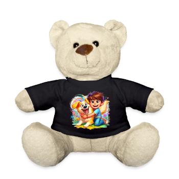 Junge mit seinem bunten süßen Hund - Teddy - Schwarz - Vorne