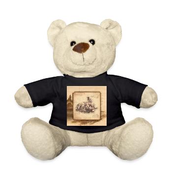 Steam locomotive, old station. Vintage Art for Train Drivers - Teddy Bear - black - Front