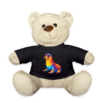 Siegel Bunte Kawaii Cartoon Figur Clipart - Teddy - Schwarz - Vorne