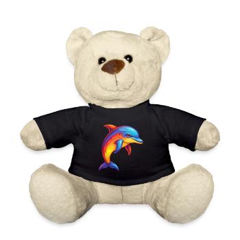 Dolphin Colorful Kawaii Cartoon Sea Animal - Teddy Bear - black - Front