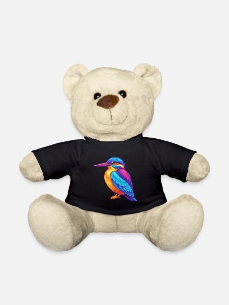 Martin-pêcheur coloré Kawaii Dessin animé Personnage Oiseau - Nounours - noir