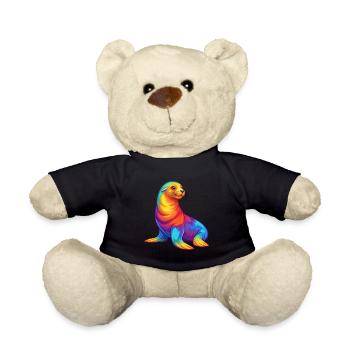 Sea Lion Colorful Kawaii Cartoon Sea Animal - Teddy Bear - black - Front