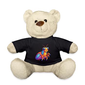 Peacock Mantis Shrimp Colorful Kawaii Cartoon - Teddy Bear - black - Front