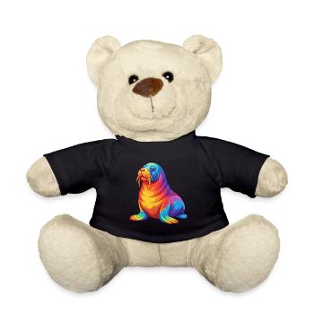 Walrus Colorful Kawaii Cartoon Sea Animal - Teddy Bear - black - Front