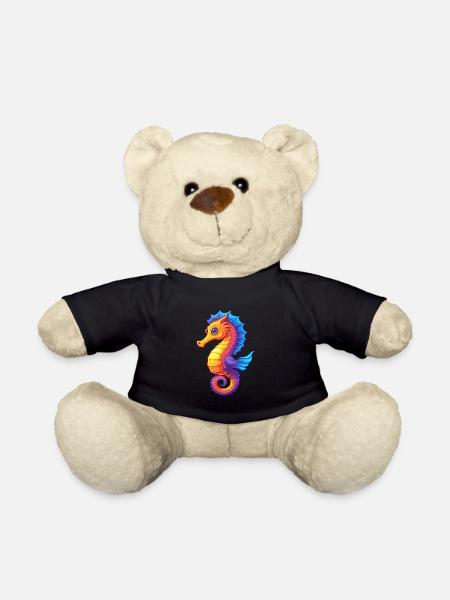 Gelbes Seepferdchen Buntes Kawaii Cartoon Meerestier - Teddy - Schwarz