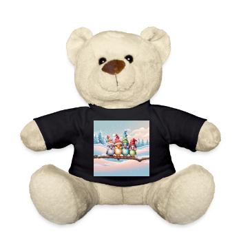 Cute fantasy birds with Christmas hats - Teddy Bear - black - Front