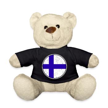 Finnish Flag — Distressed Style & in a Circle - Teddy Bear - black - Front