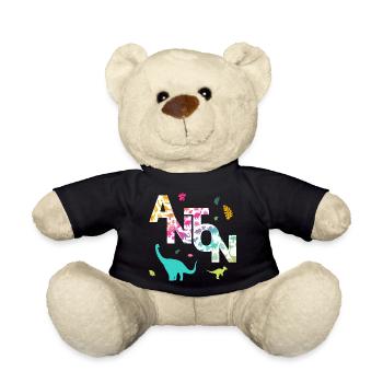 ANTON - Beau prénom de garçon avec dinosaure - Nounours - noir - Devant