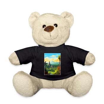 Indonesia Travel Poster Souvenir Postcard Painting - Teddy Bear - black - Front