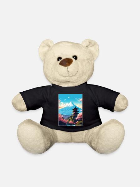 Mount Fuji Japan Travel Poster Souvenir Paint WPA - Teddy Bear - black
