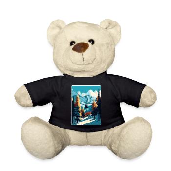Les Arcs Ski Skiing Vintage Travel Poster Souvenir - Teddy Bear - black - Front