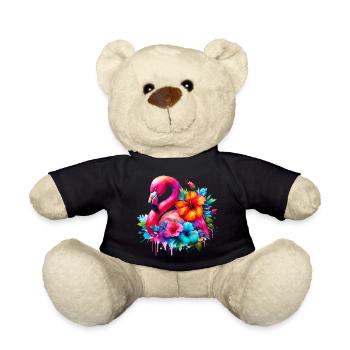 Flamingo verziert mit Hibiskusblüten - Teddy - Schwarz - Vorne