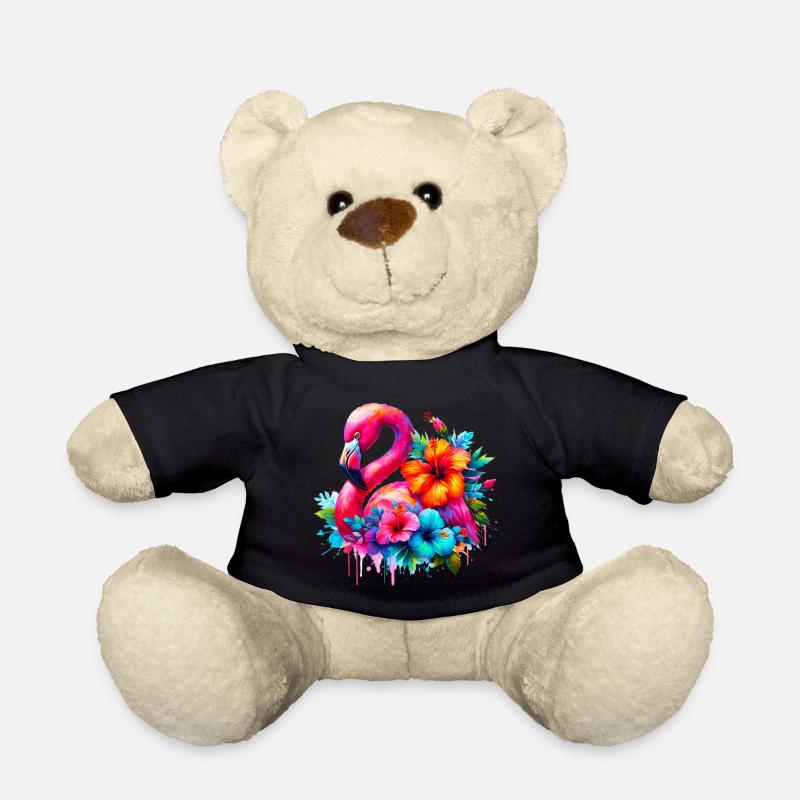 Flamingo verziert mit Hibiskusblüten - Teddy - Schwarz