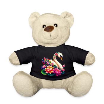Schwan verziert mit Lotusblüten - Teddy - Schwarz - Vorne