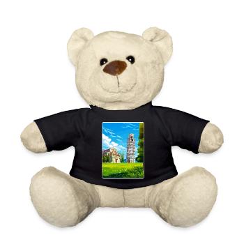 Pisa Italy Travel Poster Souvenir Postcard Paint - Teddy Bear - black - Front