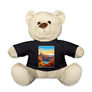 Lyon France Travel Poster Souvenir Postcard Paint - Teddy Bear - black - Front