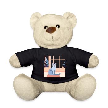 Blue Cat by Window Afternoon - Teddy Bear - black - Front