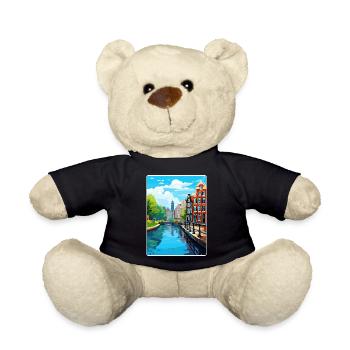 Amsterdam Netherlands Travel Poster Souvenir WPA - Teddy Bear - black - Front