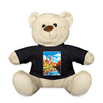 Girona Spain Travel Poster Souvenir Postcard Paint - Teddy Bear - black - Front