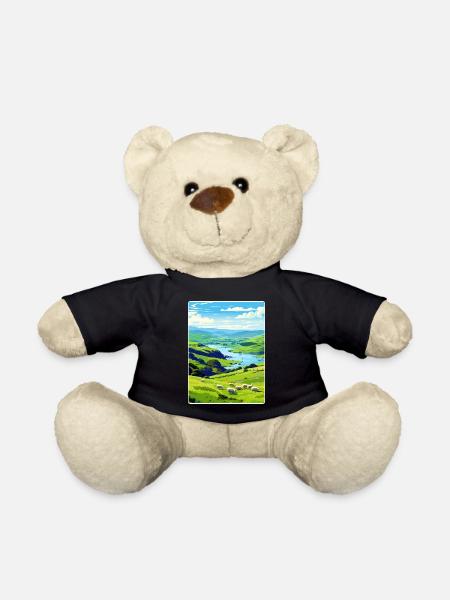 Lake District United Kingdom Travel Poster Card - Teddy Bear - black