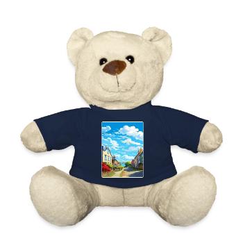 Charlestown Cornwall England Travel Poster Card - Teddy Bear - french navy - Front