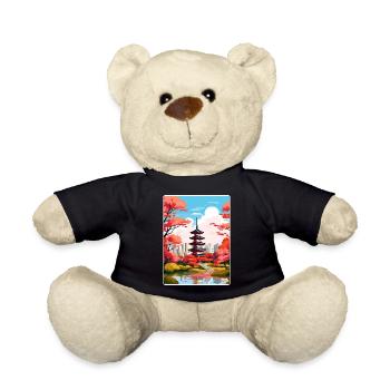 Japon Tokyo Voyage Affiche Souvenir Carte Postale Peinture - Nounours - noir - Devant