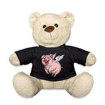 Skurriles Schwein mit Engelsflügeln - Teddy - Schwarz - Vorne